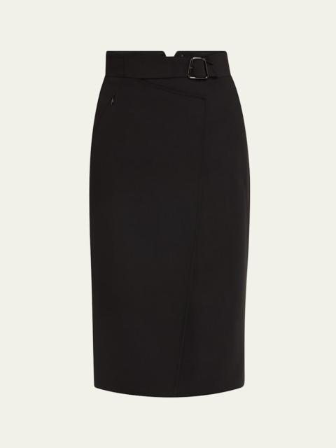 AKRIS Trapezoid Buckle Wrapped Wool Pencil Skirt
