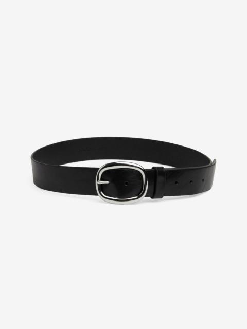 7 For All Mankind Oval Buckle Italian Leather Belt in Black