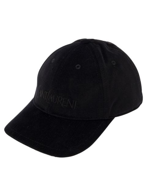 SAINT LAURENT Saint Laurent Men Black Baseball Cap With Embossed Logo In Corduroy Man