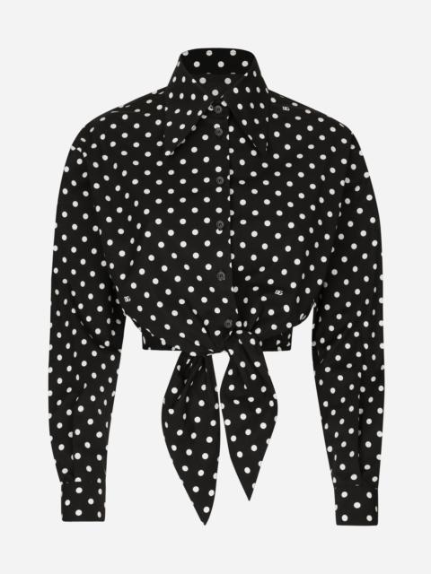 Dolce & Gabbana Cropped cotton poplin shirt with knot detail and polka-dot print