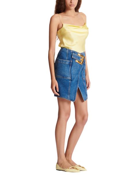 Balmain Balmain Short denim skirt with belt in Blue at Nordstrom