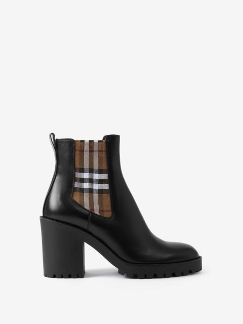 Burberry Check Panel Leather Ankle Boots