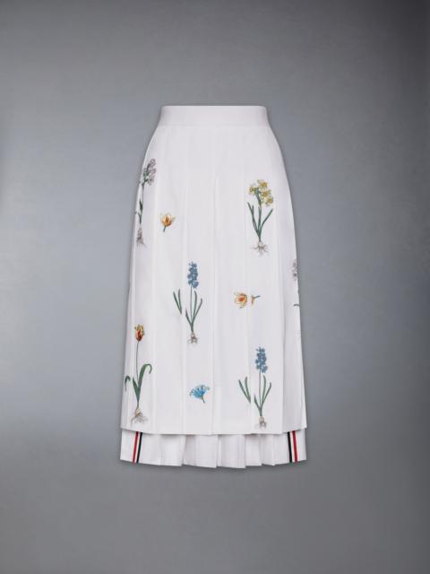 Thom Browne CLASSIC COTTON LINEN BOTANICAL FLOWER PLEATED SKIRT