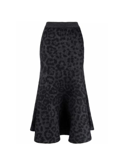 Valentino Valentino Garavani Leopard Pattern Flared Knitted Skirt