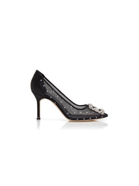 Manolo Blahnik Black and White Mesh Jewel Buckle Pumps
