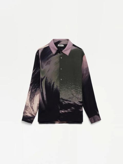 SIMKHAI Finn LS Camp Shirt Black Wave Print