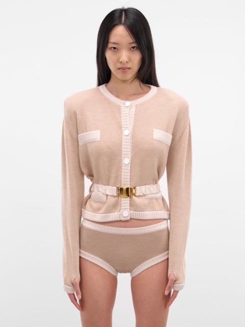 ROWEN ROSE Beige Bi-Color Wool Cardigan Blazer
