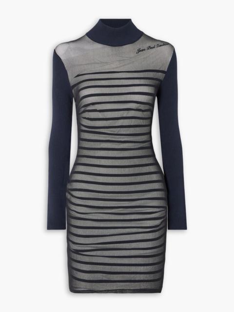 Jean Paul Gaultier Layered striped ribbed-knit and tulle mini dress