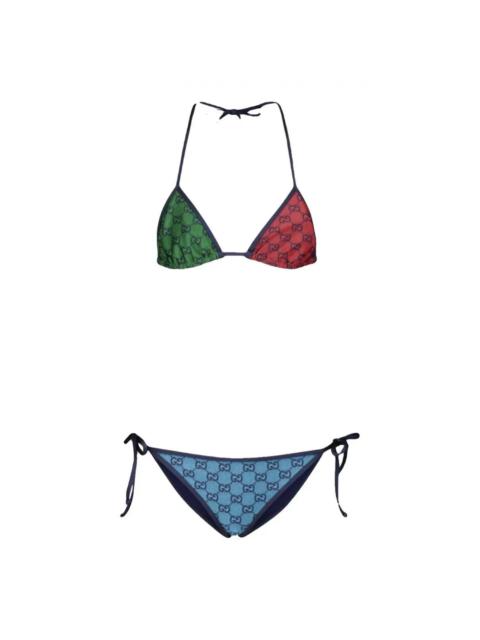 New Gucci GG monogram Gg supreme triangle multicolored bikini set