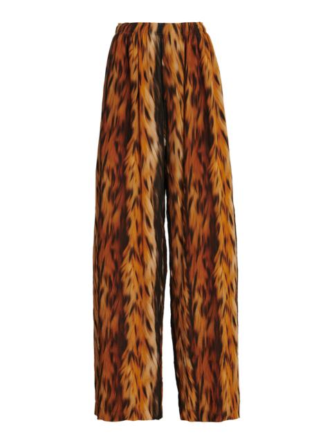 BALENCIAGA AI-Printed Silk Crepe Wide-Leg Pants brown
