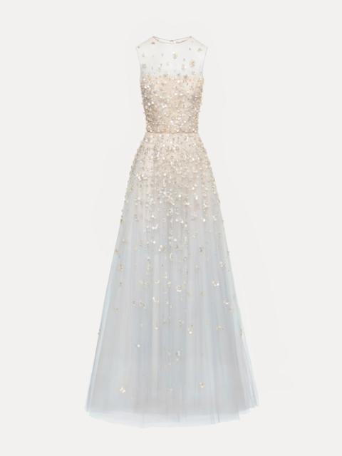Oscar de la Renta MOTHER OF PEARL EMBROIDERED ILLUSION GOWN