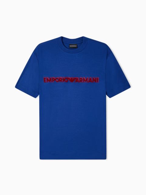 EMPORIO ARMANI LYOCELL BLEND JERSEY T-SHIRT WITH SOFT-TOUCH EMBOSSED LOGO