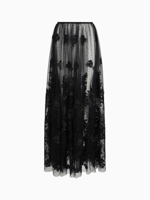 GIORGIO ARMANI LONG SKIRT IN TULLE AND EMBROIDERED LACE
