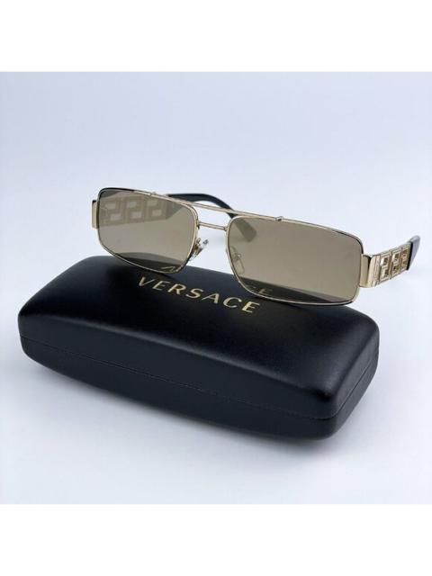VERSACE NEW Versace VE2257 10025A Gold Light Brown Mirror Metal Pilot Unisex Sunglasses