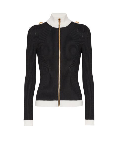 Balmain Zipped high-neck knit cardigan