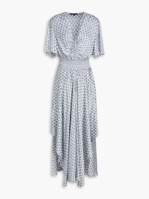 maje Asymmetric printed satin maxi dress
