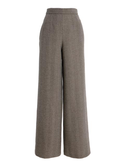 Oscar de la Renta Tailored Cashmere-Blend Wide-Leg Pants taupe
