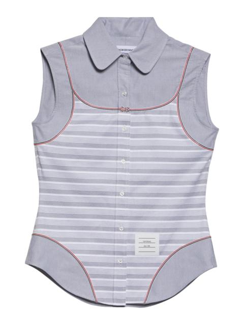 Thom Browne Thom Browne Bodysuit Effect Sleeveless Oxford Shirt in Navy at Nordstrom