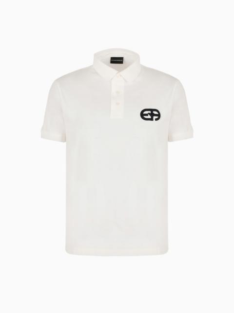 EMPORIO ARMANI Lyocell-blend jersey polo shirt with ASV logo raised embroidery