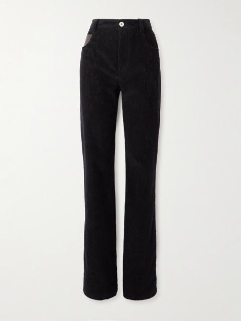 Bottega Veneta Leather-trimmed Cotton-corduroy Straight-leg Pants