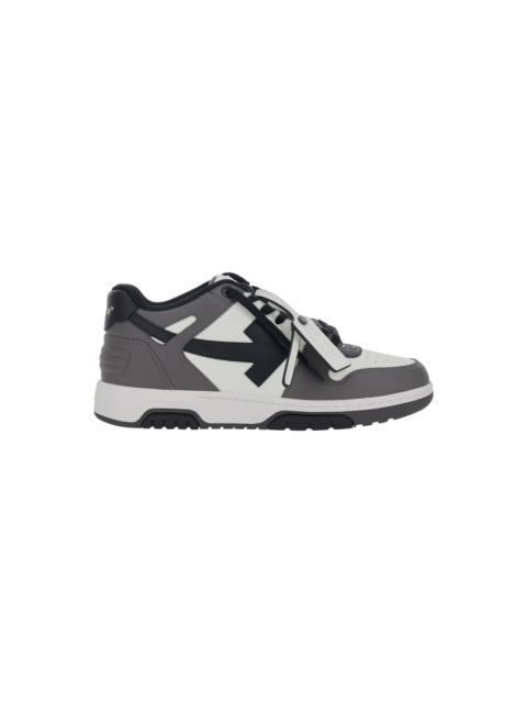 Off-White 'out Of Office' Grey Low Top Sneakers With Logo Patch On The Tongue And Contrasting Stitching In Lea