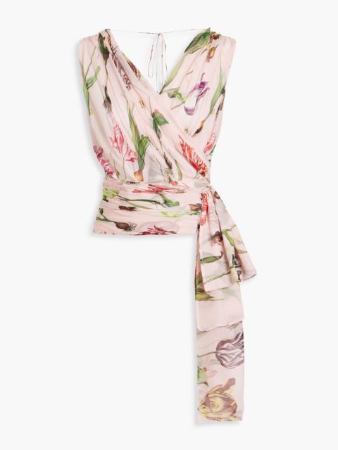Oscar de la Renta Wrap-effect draped floral-print silk-chiffon top