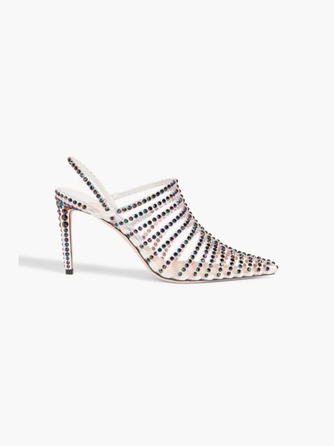 JIMMY CHOO Thu 85 crystal-embellished lamé and PVC slingback sandals