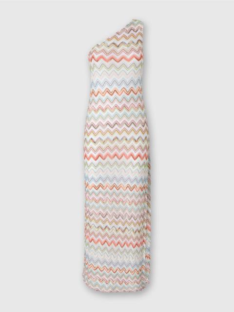 Missoni Long one-shoulder dress with 3D zig zag lamé