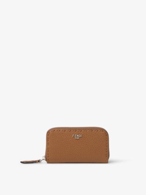 FENDI Selleria Zipper-Around Mini Tan-color and sunflower yellow Selleria wallet with 92 hand-sewn stitche