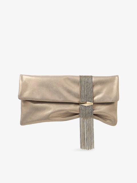 Zandra Shimmer Metallic-Leather Clutch Bag