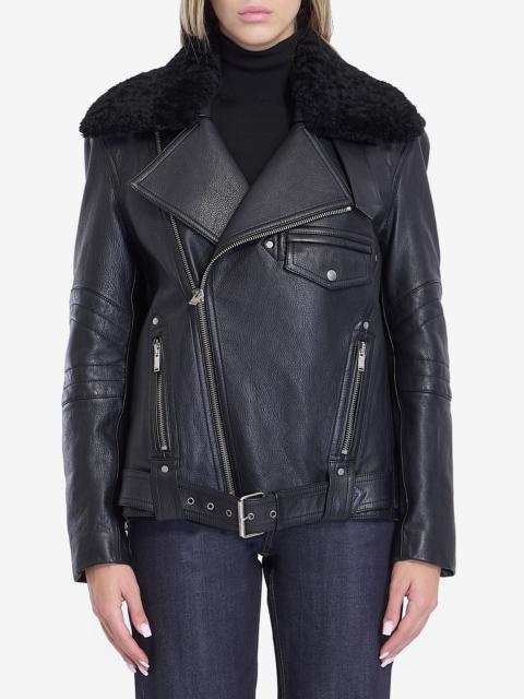 Biker jacket in vintage leather and shearling