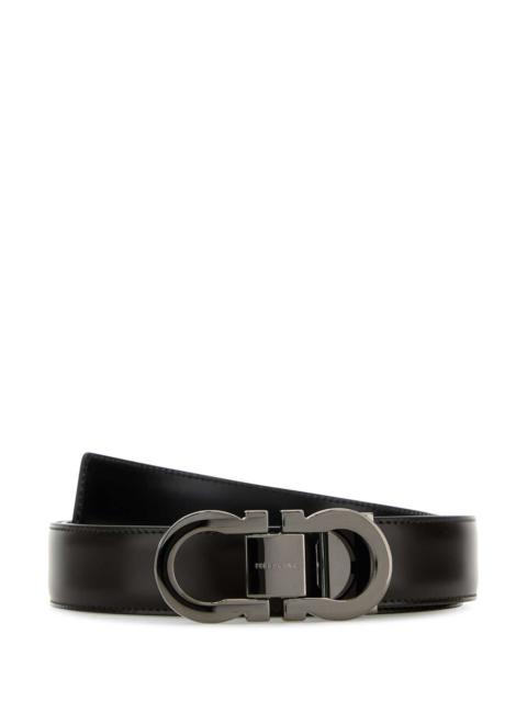 Salvatore Ferragamo Men Dark Brown Eather Reversible Belt