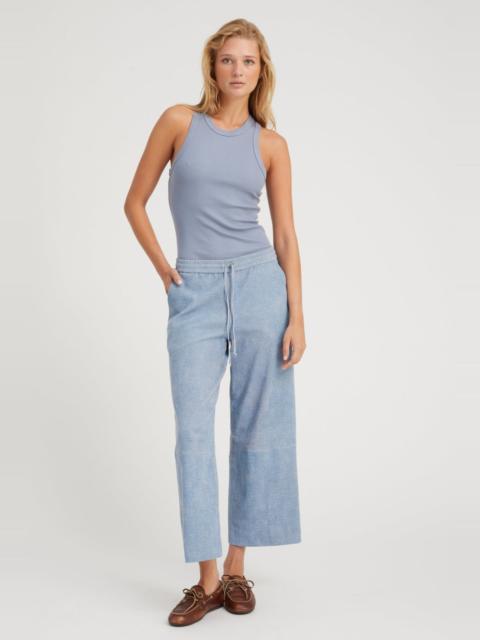 SPRWMN VINTAGE DENIM SUEDE CROPPED BAGGY PANTS