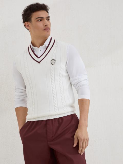 Brunello Cucinelli Cotton cable knit sweater vest with logo
