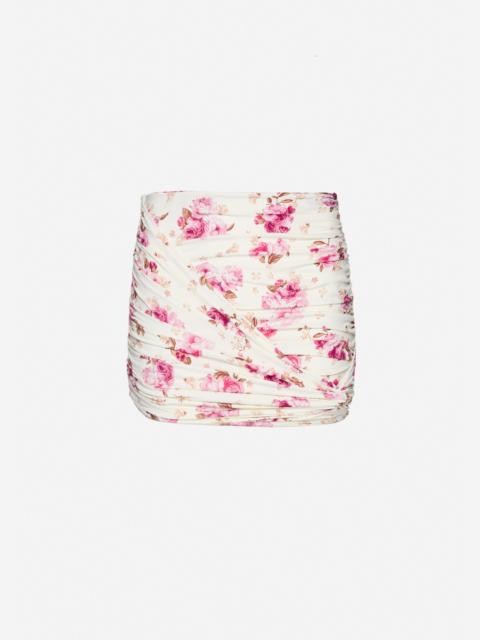 MAGDA BUTRYM Draped mini swim skirt in cream floral print