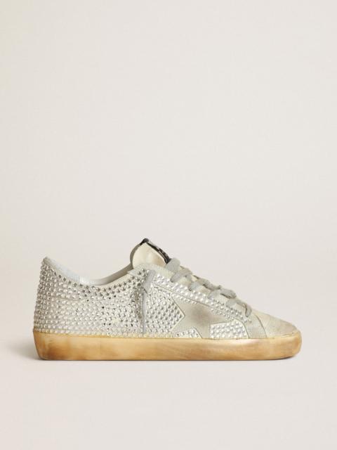 Golden Goose Super-star sneakers in off-white nubuck and silver crystals with ice-gray suede star