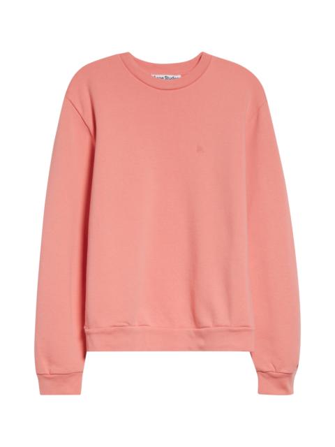 Acne Studios Acne Studios Embroidered Face Patch Fleece Sweatshirt in Tango Pink at Nordstrom