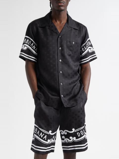 Dolce & Gabbana Dolce&Gabbana Logo Jacquard Bandana Print Silk Camp Shirt in Nero at Nordstrom