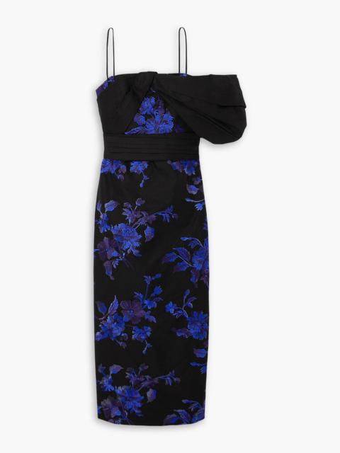 Erdem One-shoulder embroidered cotton-faille midi dress
