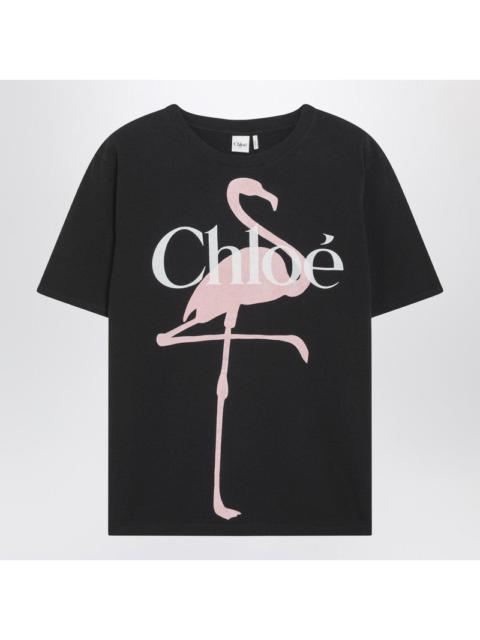 Chloé Chloe Black Baby-Fit T-Shirt With Logo And Flamingo Print Women