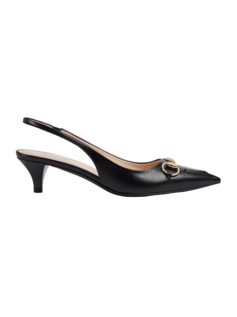 GUCCI GUCCI Horsebit $1090 Black Leather 45mm Slingback Pumps New