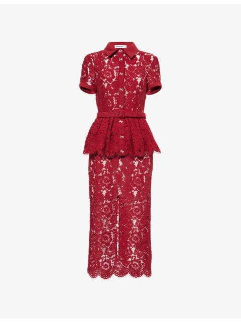 self-portrait Lace Peplum Woven Midi Dress