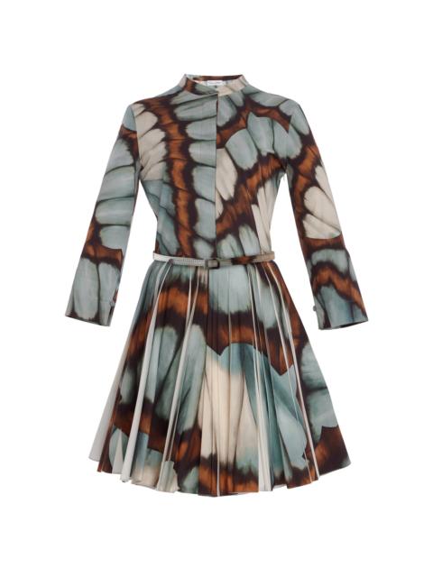 Oscar de la Renta Belted Pleated Cotton Poplin Mini Dress blue