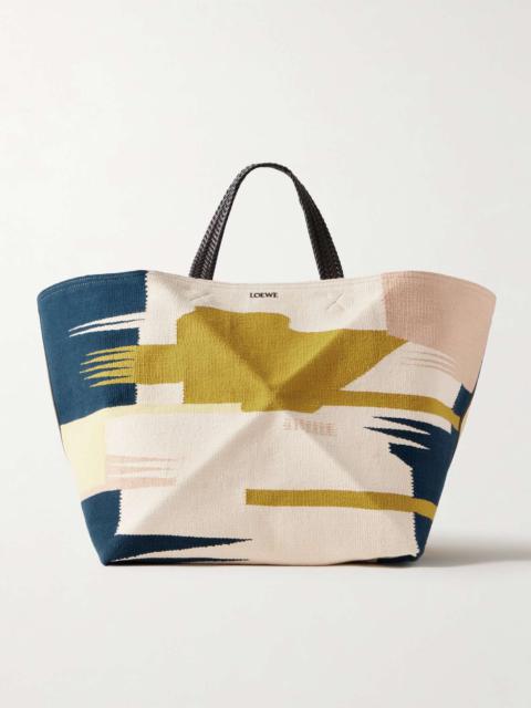 Puzzle Fold XL leather-trimmed canvas-jacquard tote