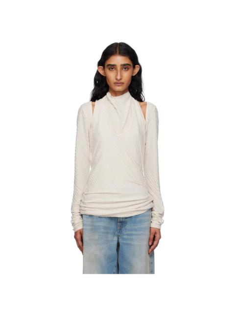 OPEN YY Off-White Pleats Convertible Bolero Top