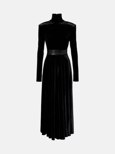 NORMA KAMALI Flared turtleneck velvet midi dress