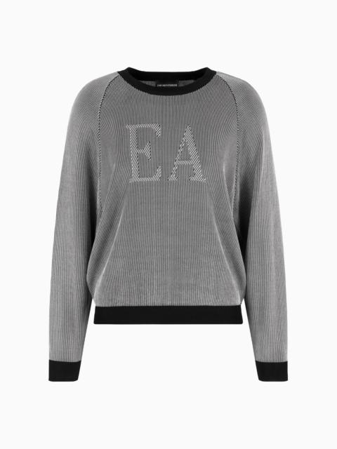 EMPORIO ARMANI TWO-TONE FISHERMAN’S RIB JUMPER WITH EA LOGO