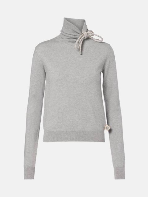 AREA Embellished cotton and cashmere turtleneck sweater