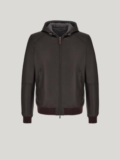 Canali HOODED BLOUSON IN BROWN NAPA LEATHER