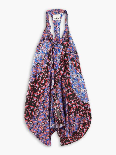 Isabel Marant Lisandre asymmetric draped ruffled printed chiffon mini dress